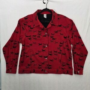 Weekend Traffic Horse Print Jacket Large Red Black‎ Western Vintage Y2K Sueded